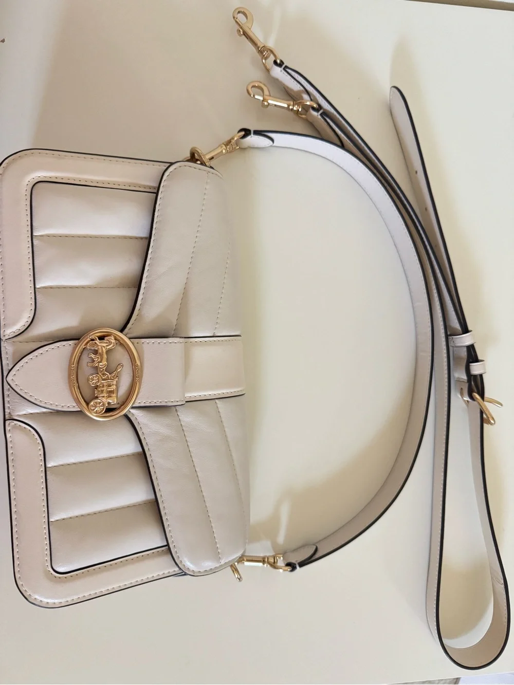 Coach White Quilted Leather Shoulder Bag with Gold Hardware